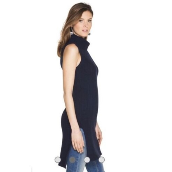 White House Black Market navy blue knit sleeveless turtleneck sweater Small - Picture 10 of 10